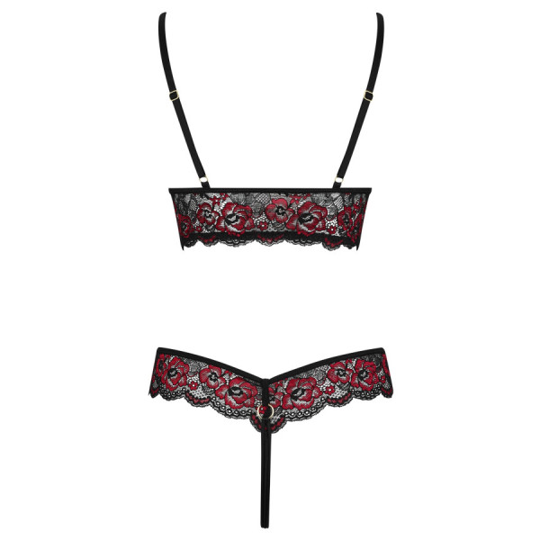 Body string en dentelle florale bicolore et résille 